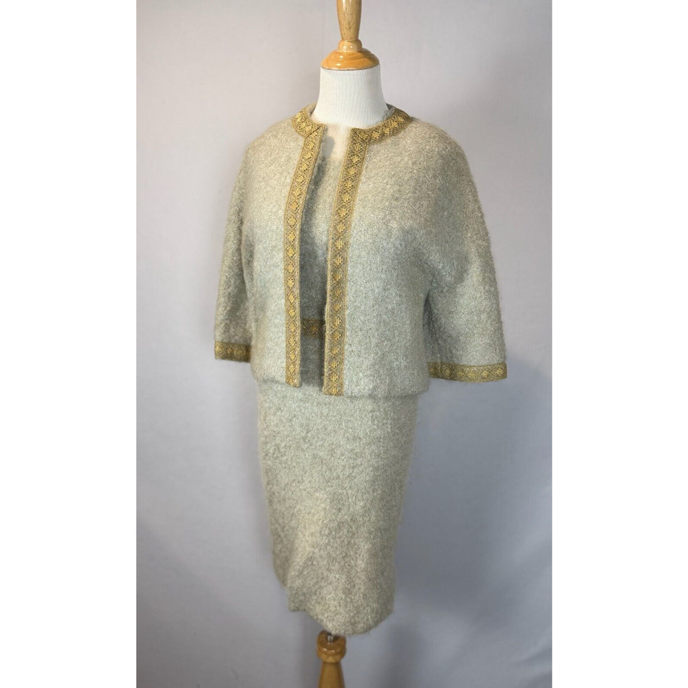 Vintage 60s‎ Carlye Dress Suit Jacket Womens Size XS/Small Gray Gold Textured